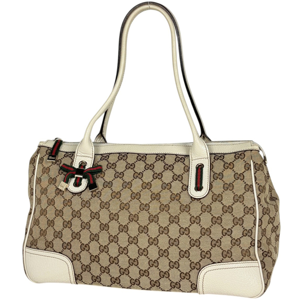 Gucci Princy Tote Bag, GG Pattern, Canvas, Beige & White, 177052, Women's